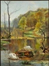 Carl Frederik Aagaard, Forest lake with swans and cygnets in the nest