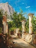 Carl Frederik Aagaard, Ancient columns, Italy. In the background Italians at the well