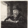 Rembrandt, SELF PORTRAIT DRAWING AT A WINDOW