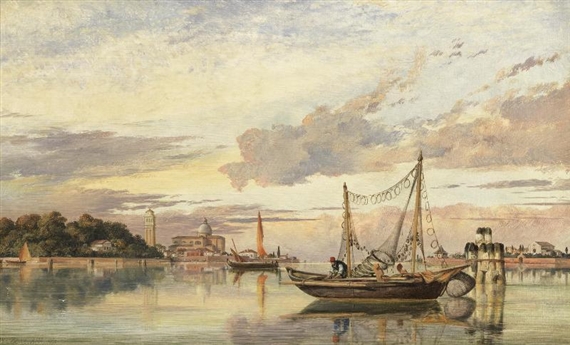 Edward William Cooke, The Venetian lagoon at Sunset