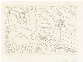 Artwork by Henri Matisse, FIGURE AU VISAGE COUPÉ ASSISE DANS UN INTÉRIEUR (D. 187), Made of Etching