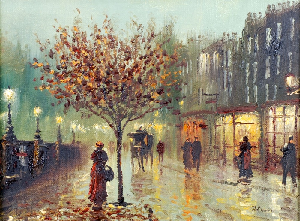 John Bampfield Wet evening on a Paris Street,...