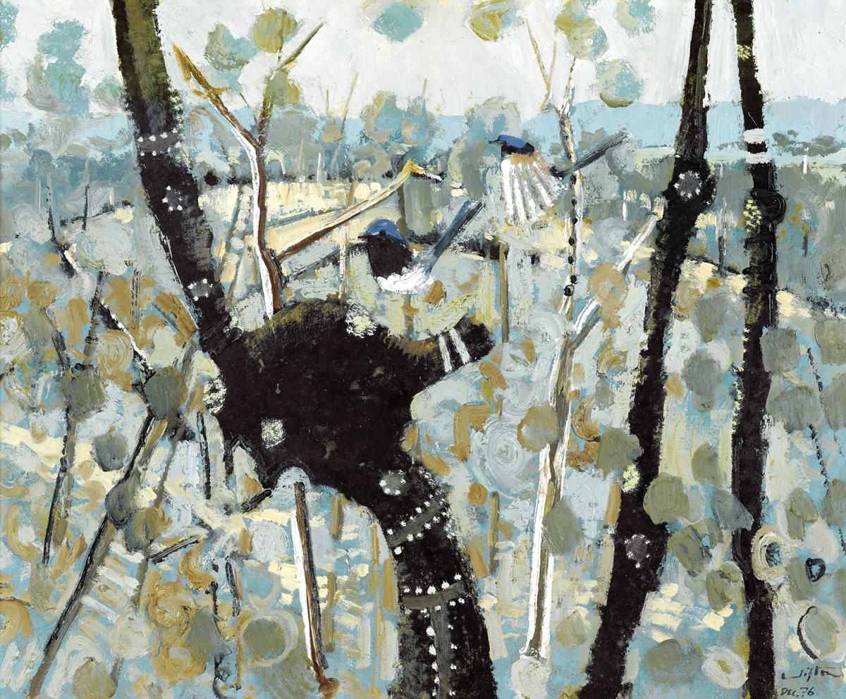 Clifton Pugh Wrens, 1976, Oil on composition board