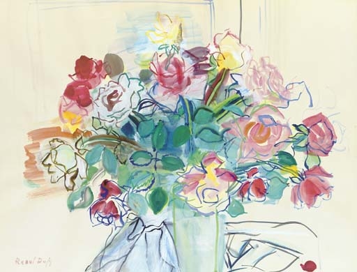 Garden Flowers in Vase tapestry - Raoul Dufy painting