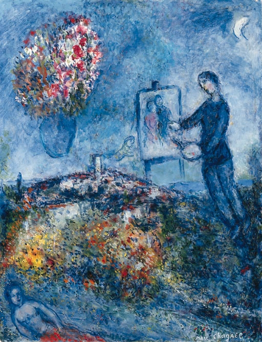 Marc Chagall | St. Paul de Vence (Peintre et bouquet de fleurs