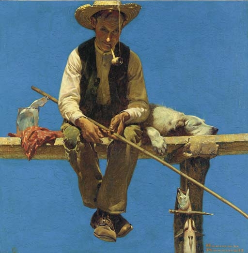 Norman Rockwell  The Rewards of Patience (Man on Dock Fishing