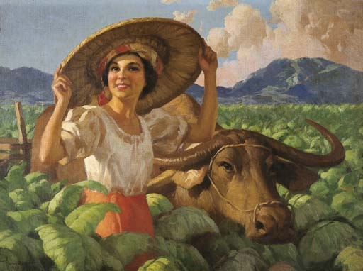 tobacco field painting Fernando Amorsolo | Woman in tobacco field (1940)