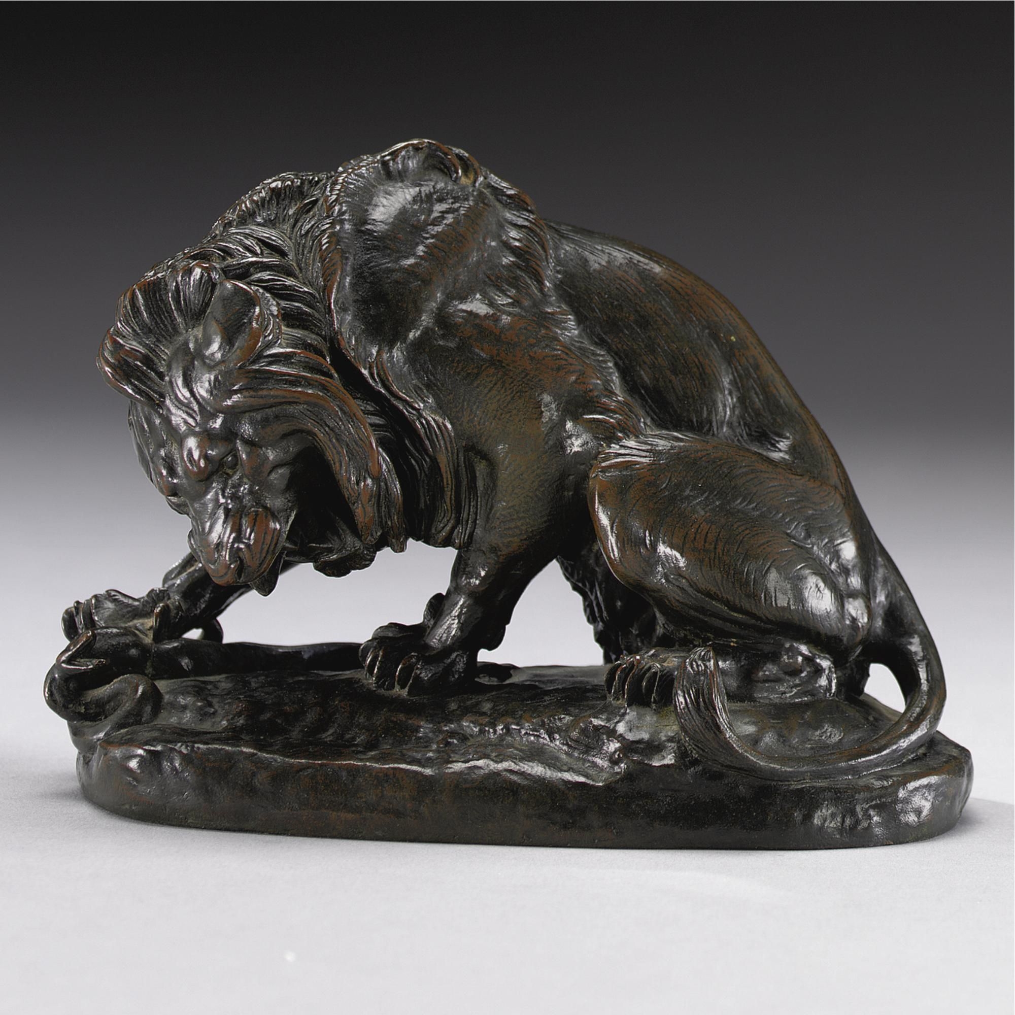  Sculpture   Lion avec serpent   Lion and Serpent  Antoine Louis Barye   Bronze Figurine acheter  Signé 