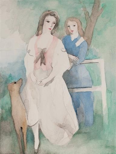 Marie Laurencin、YOUNG GIRL WITH DOG Marie Laurencin | Young girl with a dog | MutualArt