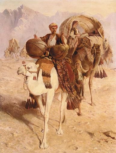 oil on Canvas 18x24 A berber and camels in the Sahara desert