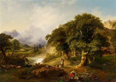 Johann Fischbach | Ideal Landscape with Human and Animal Figures (1844) |  MutualArt