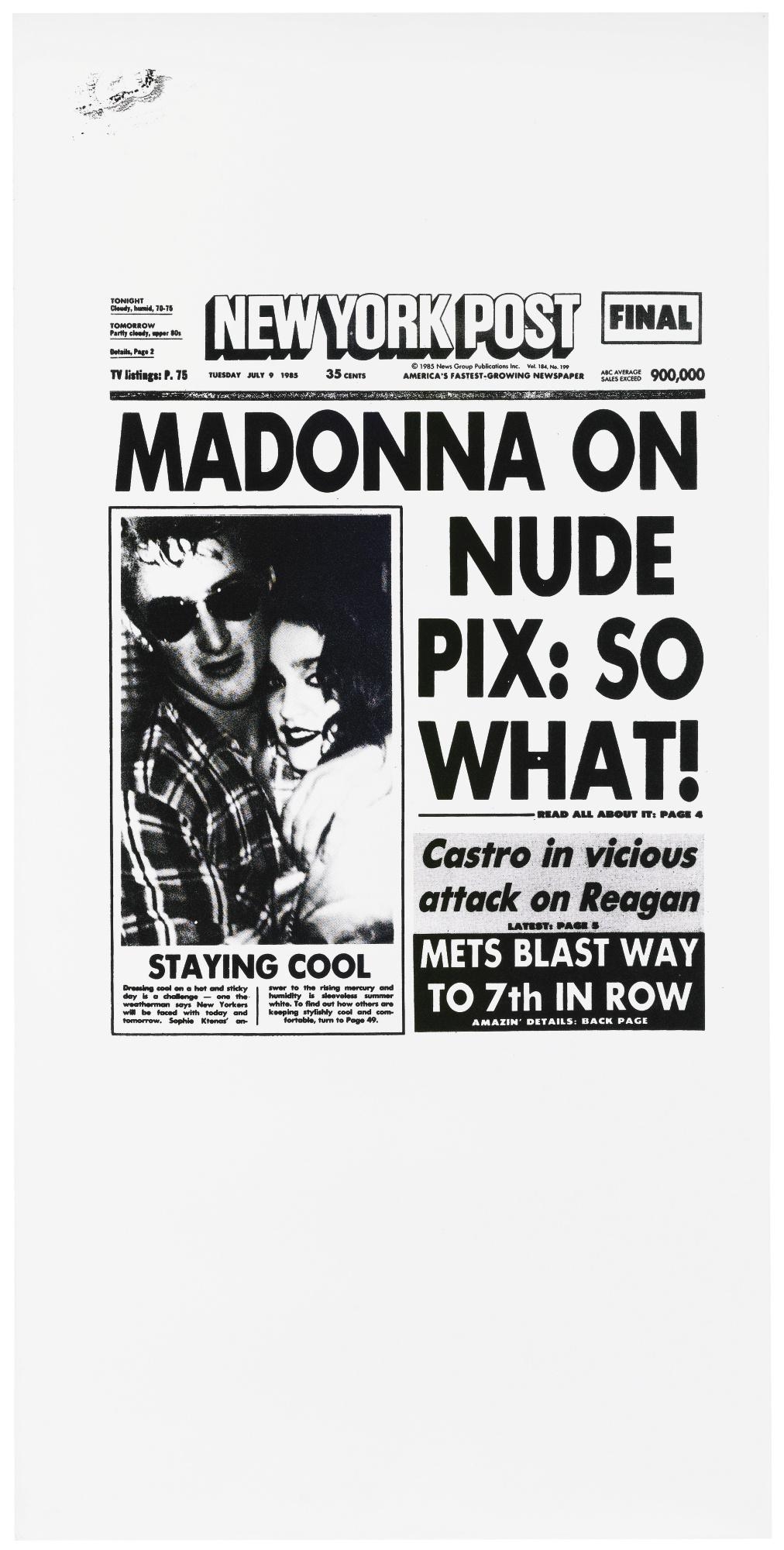 Andy Warhol | New York Post (Madonna On Nude Pix: So What!) (1985