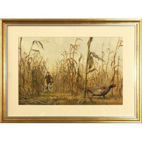 Hunting Pheasants in Nebraska Corn Field by Bob Kuhn 