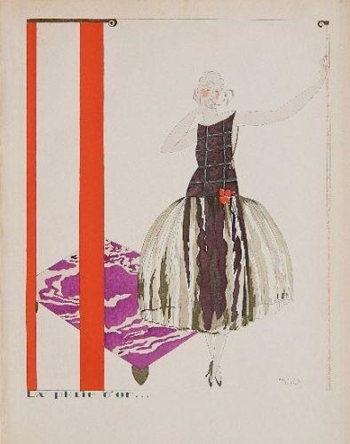 Mario　Simonの版画　La pluie d'or ドレスデザイン Mario Simon | La Pluie d'or (1920) | MutualArt