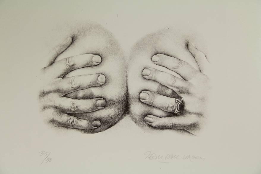 Johannes Paul Vroom  Hands of the artist holding the breasts of