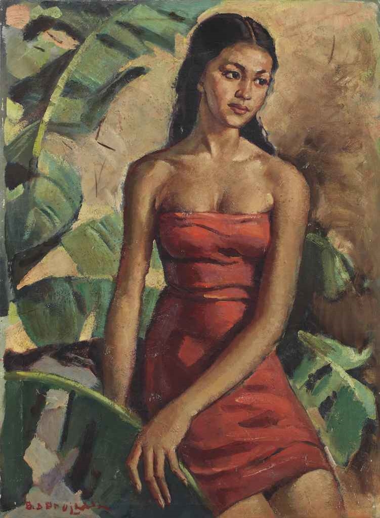 BASUKI ABDULLAH（バスキ アブドウラ）、スンダの娘（西部ジャワ） Basoeki Abdullah | Indonesian woman in red | MutualArt