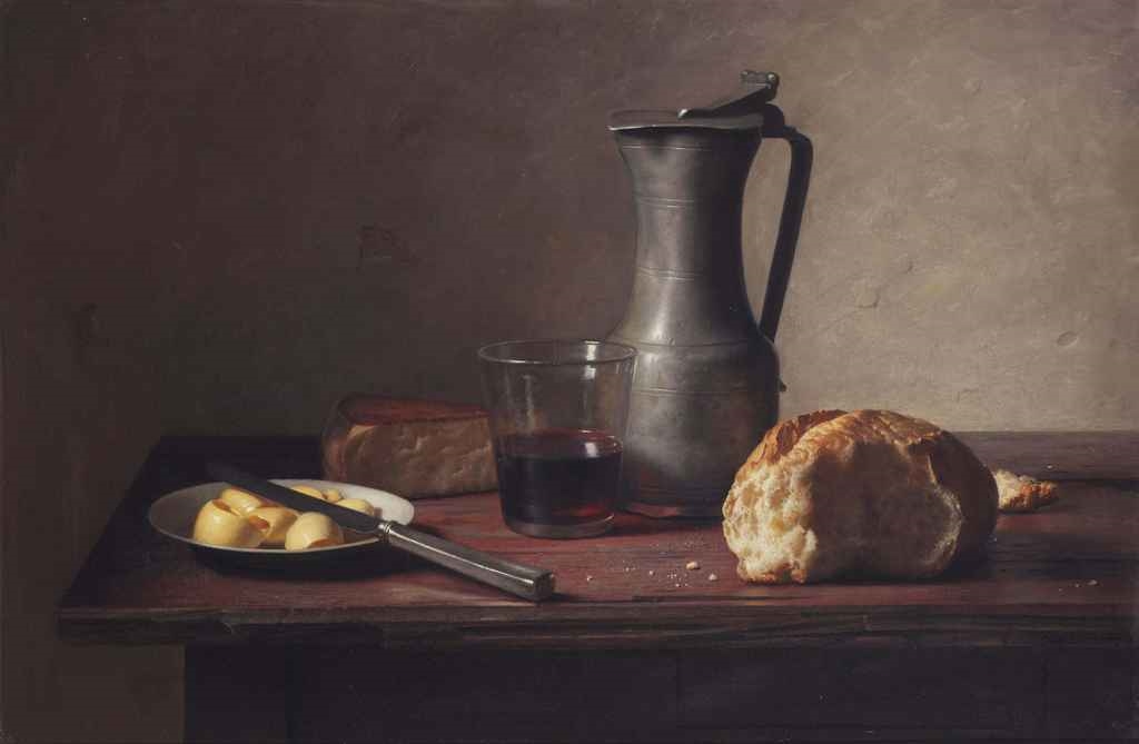 Johannes Hendrik Eversen A Still Life With Cheese Bread Butter And Wine 1963 Mutualart