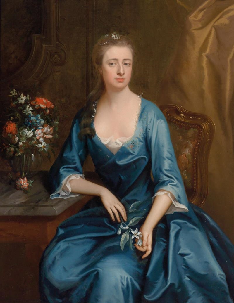 18th Century French Louis XVI Lady in a Blue Dress Oil Painting