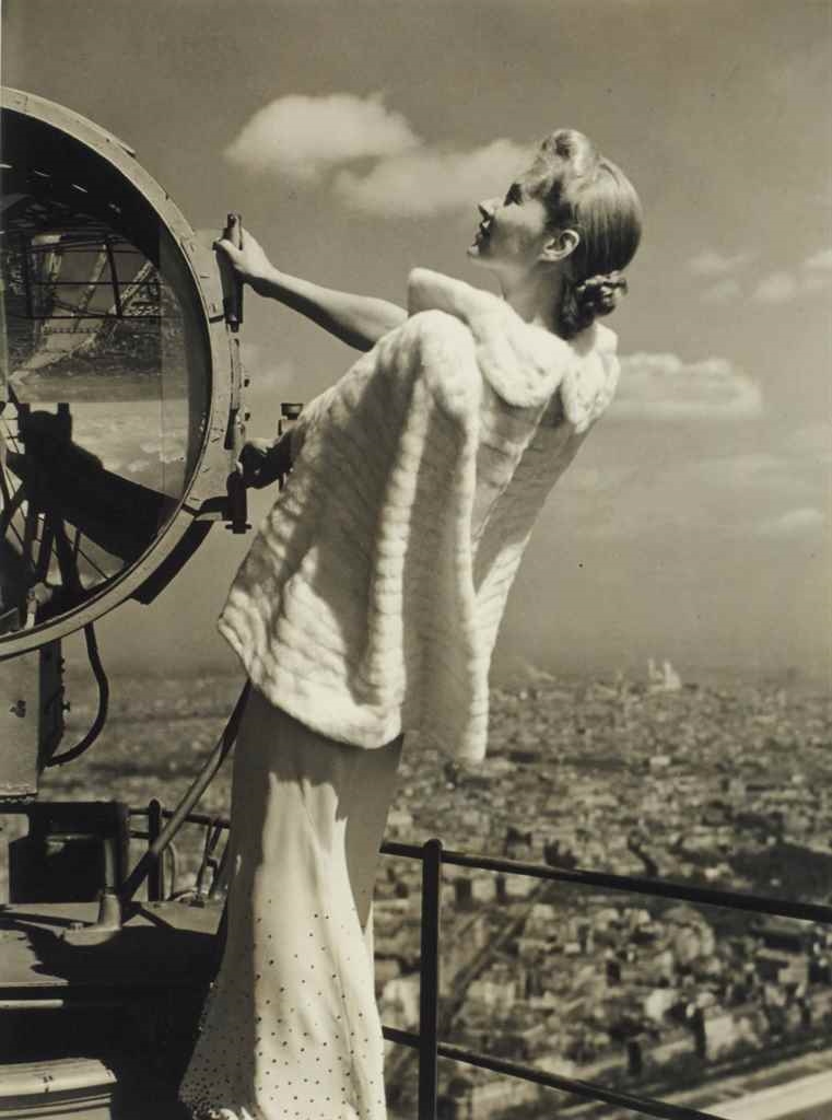 Erwin Blumenfeld | Lisa Fonssagrives on the Eiffel Tour, for Vogue