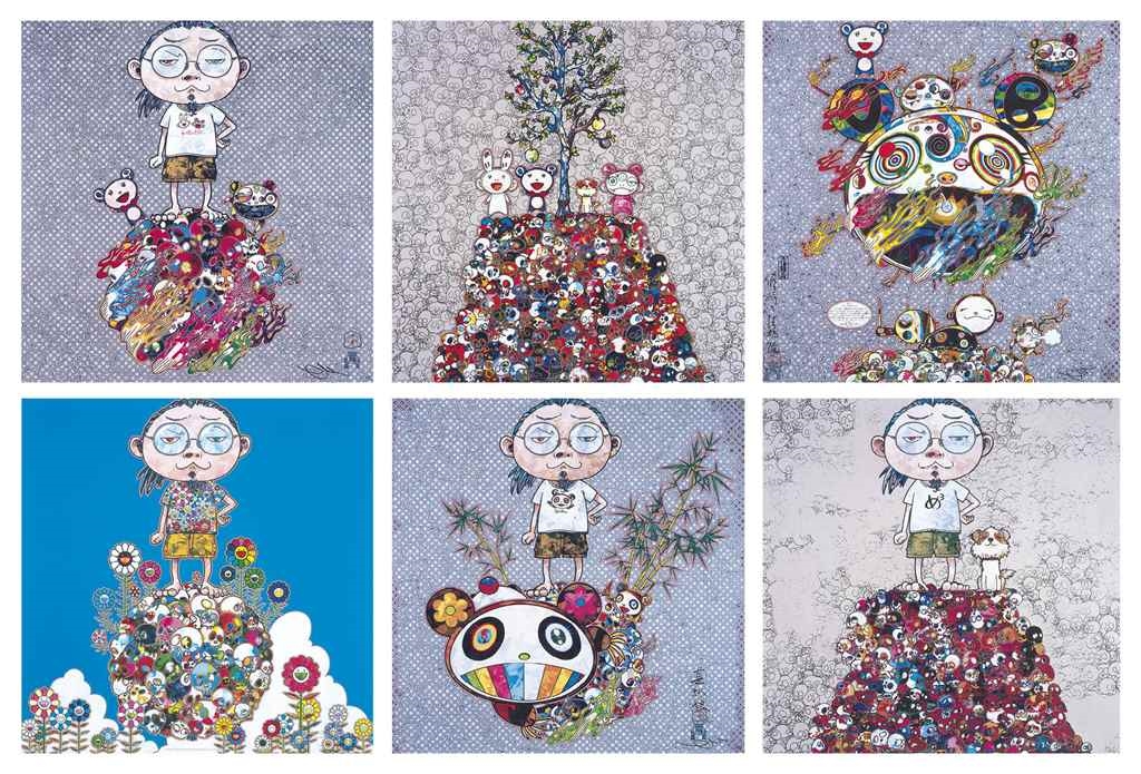 Takashi Murakami  A Set of Six Prints: I Met A Panda Family; Me Among The  Supernatural; Me and the Mr. DOBs; Pom & Me: On the Red Mound of the Dead;