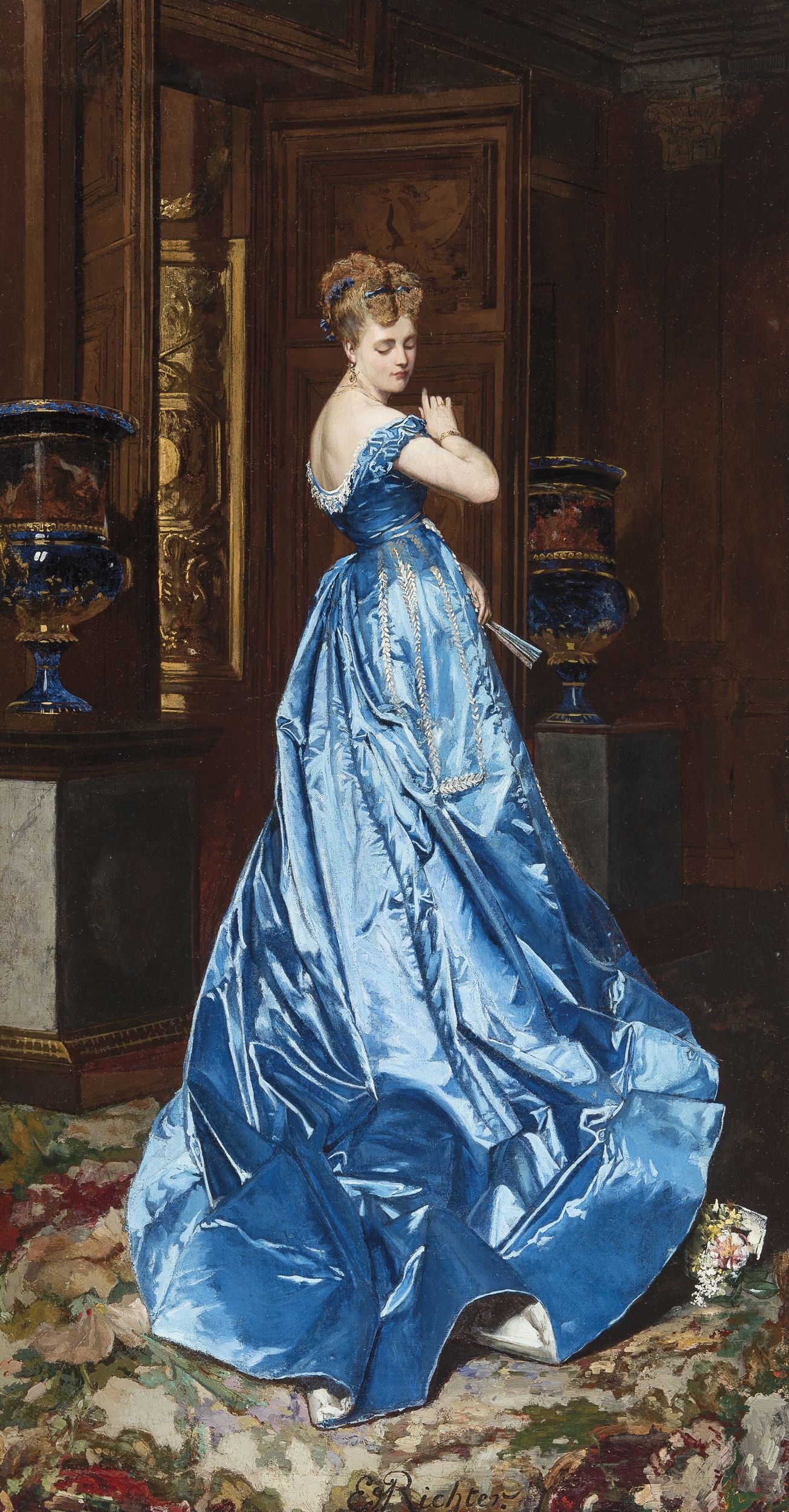 blue dress painting Edouard Frederic Wilhelm Richter | The Blue Dress