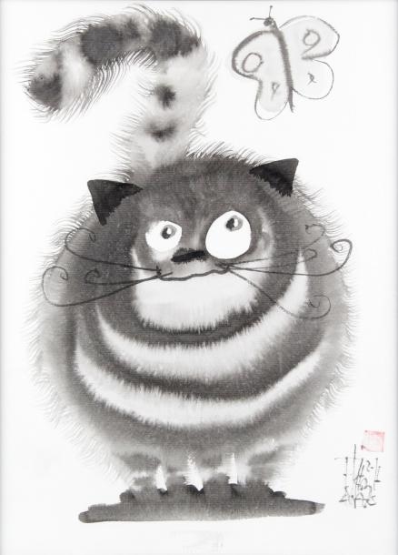Laszlo Tibay Chat Et Papillon Famille De Chat Et Les Deux Hiboux Mutualart
