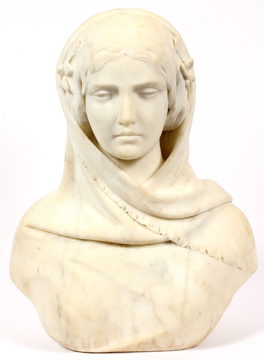 Vincenzo Leonardi, A white marble bust of a roman female with a headscarf