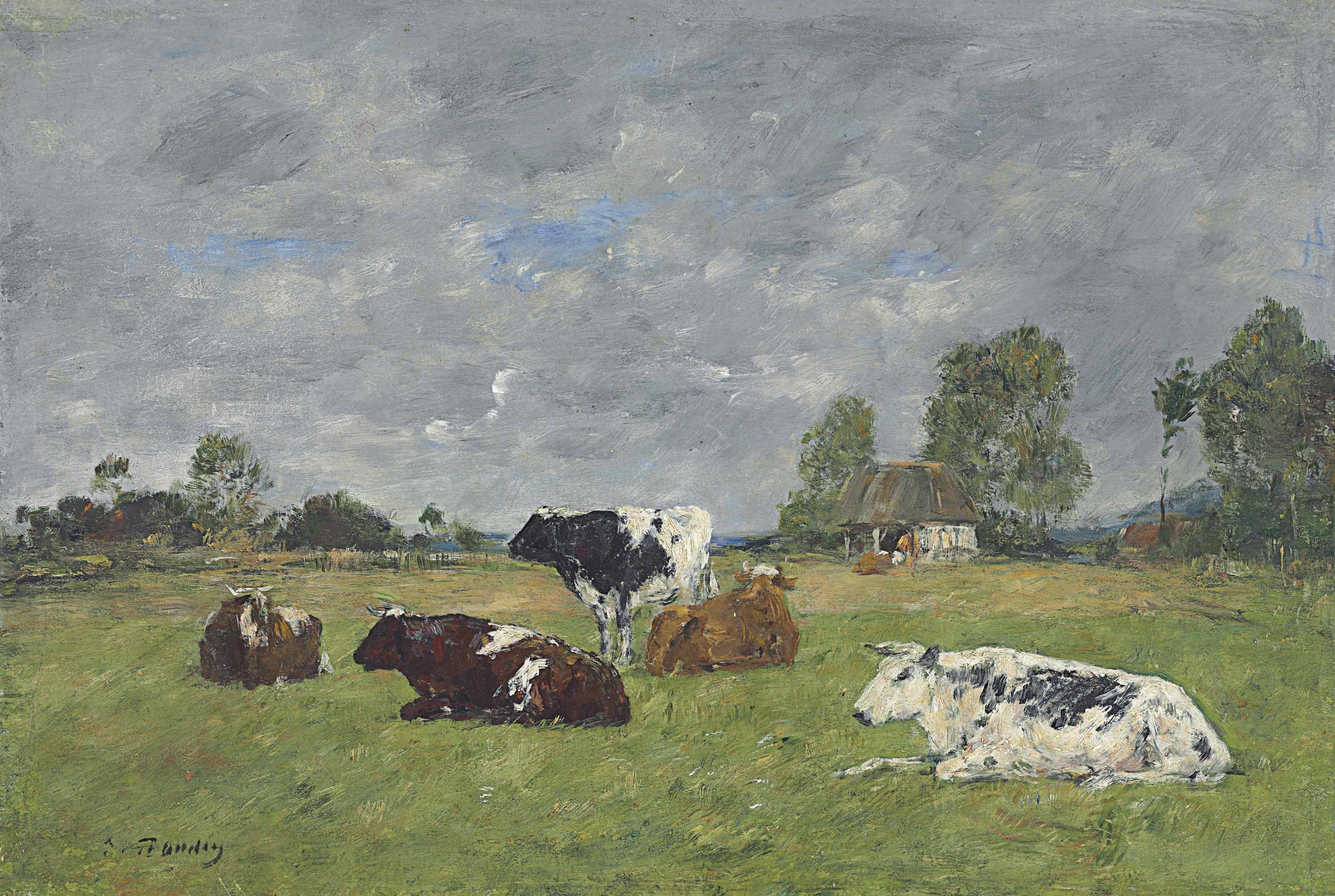 EUGENE BOUDIN、Paturage Pasturage, the Valley of the Touques, 1881 - Eugene Boudin