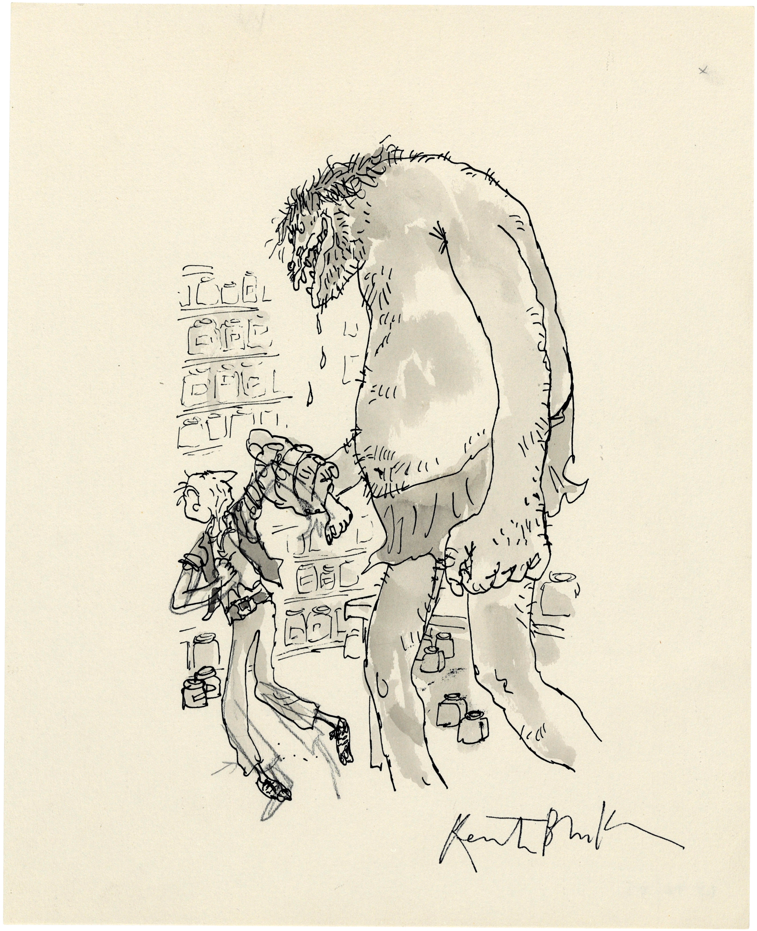 Quentin Blake | The Bloodbottler dangling the BFG by the arm | MutualArt