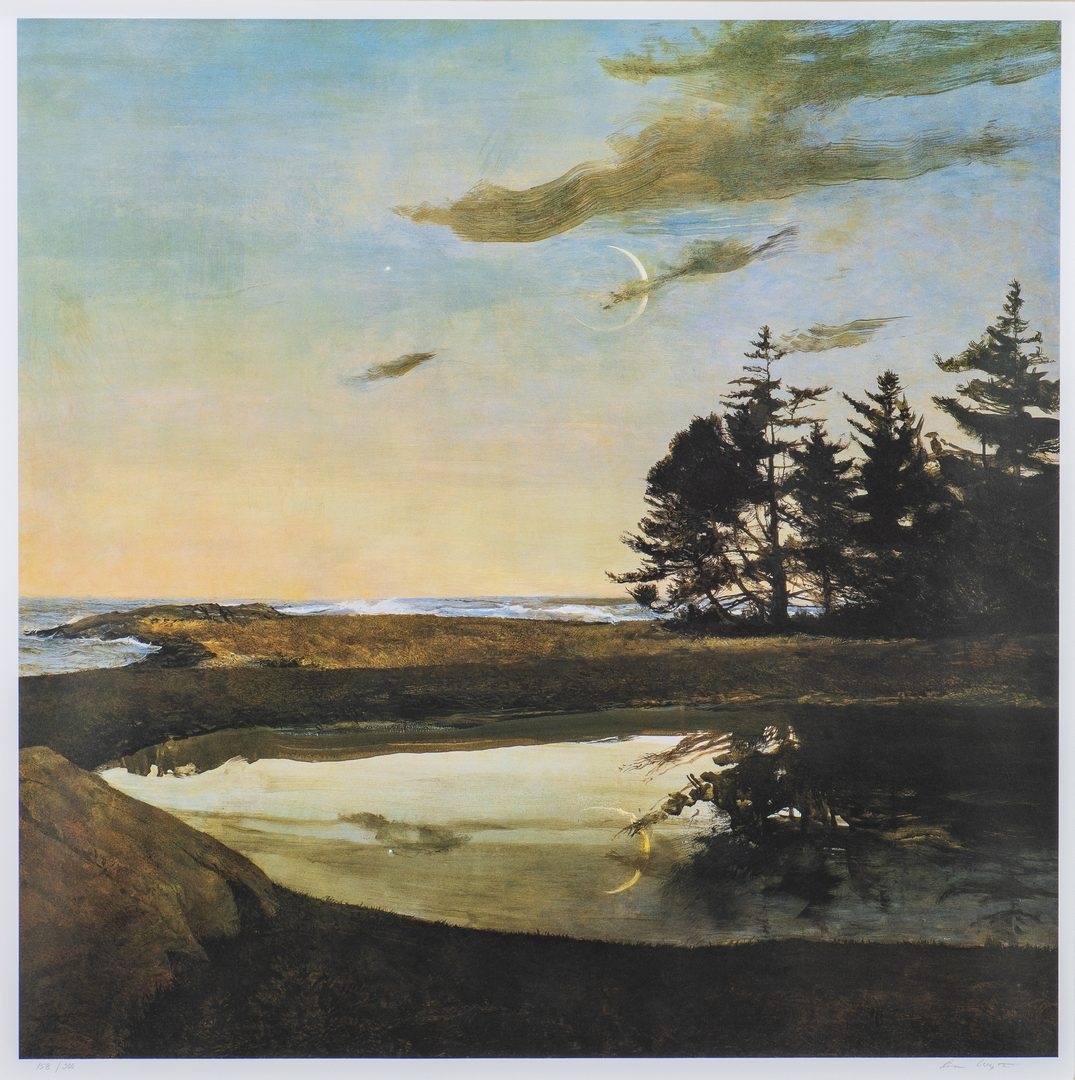 アート・デザイン・音楽 ANDREW WYETH ANDREW WYETH XRare 1985 OOP Halftone Litho-Print GROUND WIRE