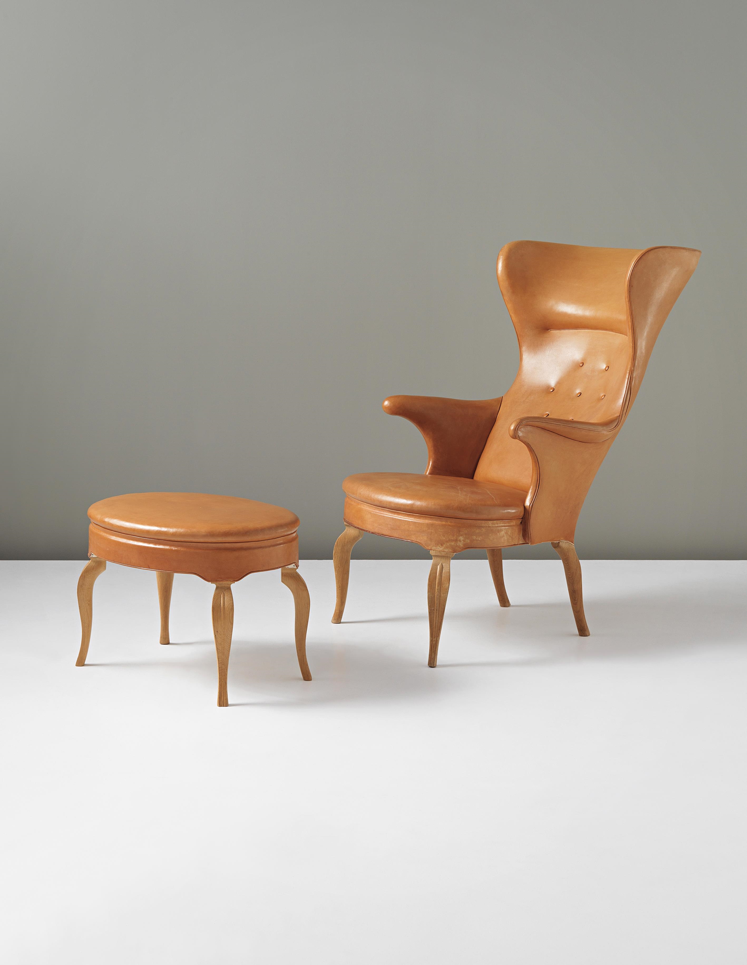 Frits Henningsen | Wingback armchair and footstool (Circa 1935) | MutualArt