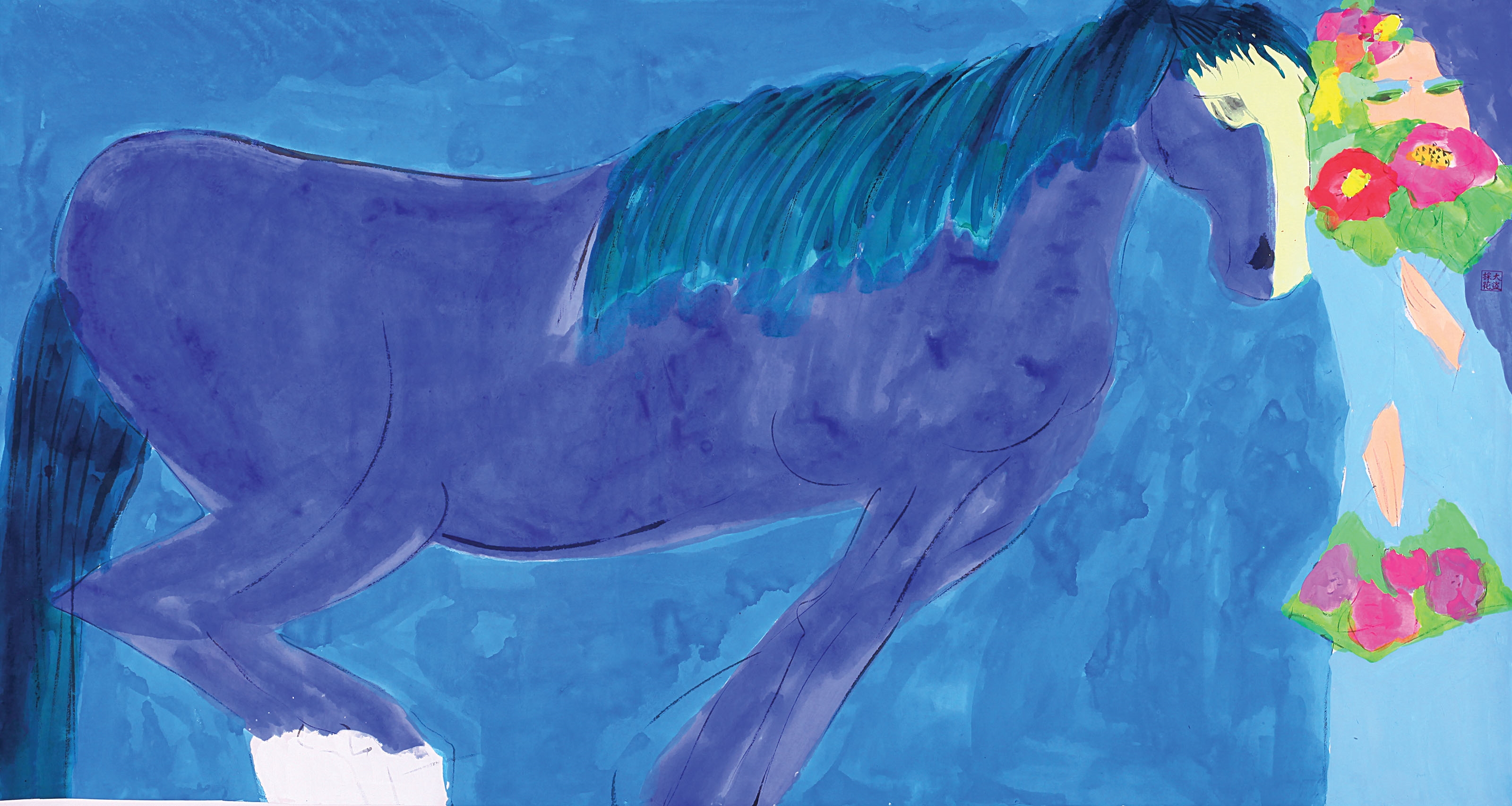 レア Walasse Ting Blue Horse/青い馬 ポスター WALASSE TING (1929