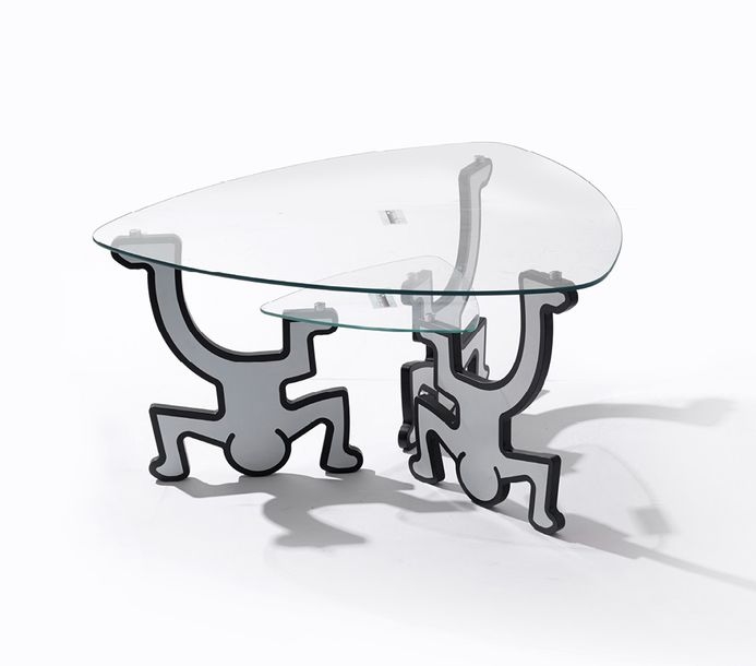 Table Basse Industielle En Bois – Style Palette – Roulettes – Hommage Keith Haring