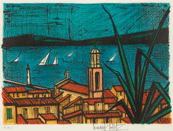 ベルナール・ビュッフェ,Saint-Tropez,le quai Suffren ベルナール・ビュッフェ,Saint-Tropez,le quai Suffren