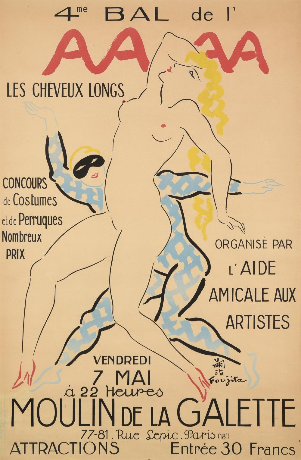 Leonard Tsuguharu Foujita | 4e bal de l&#39;A.A.A.A. au Moulin de la Galette (1926) | MutualArt