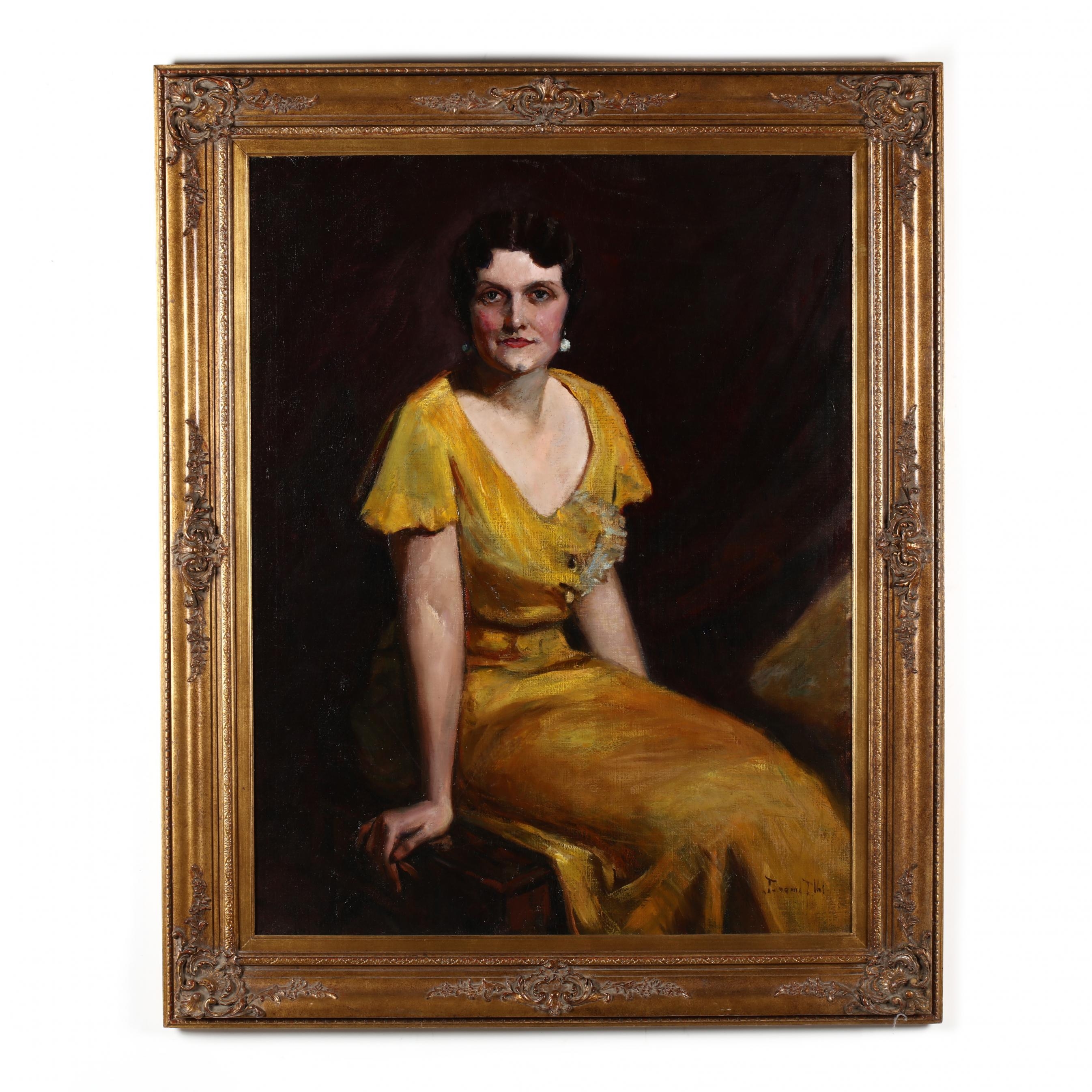 Jerome Philips Uhl | Woman in Yellow Dress (Circa 1930) | MutualArt