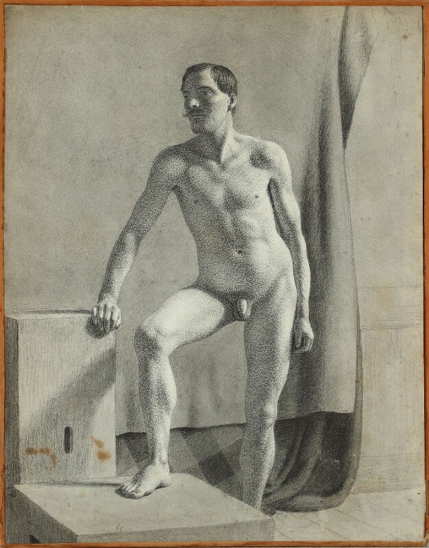 Otto Bache | Academy drawing og standing male nude (1855) | MutualArt