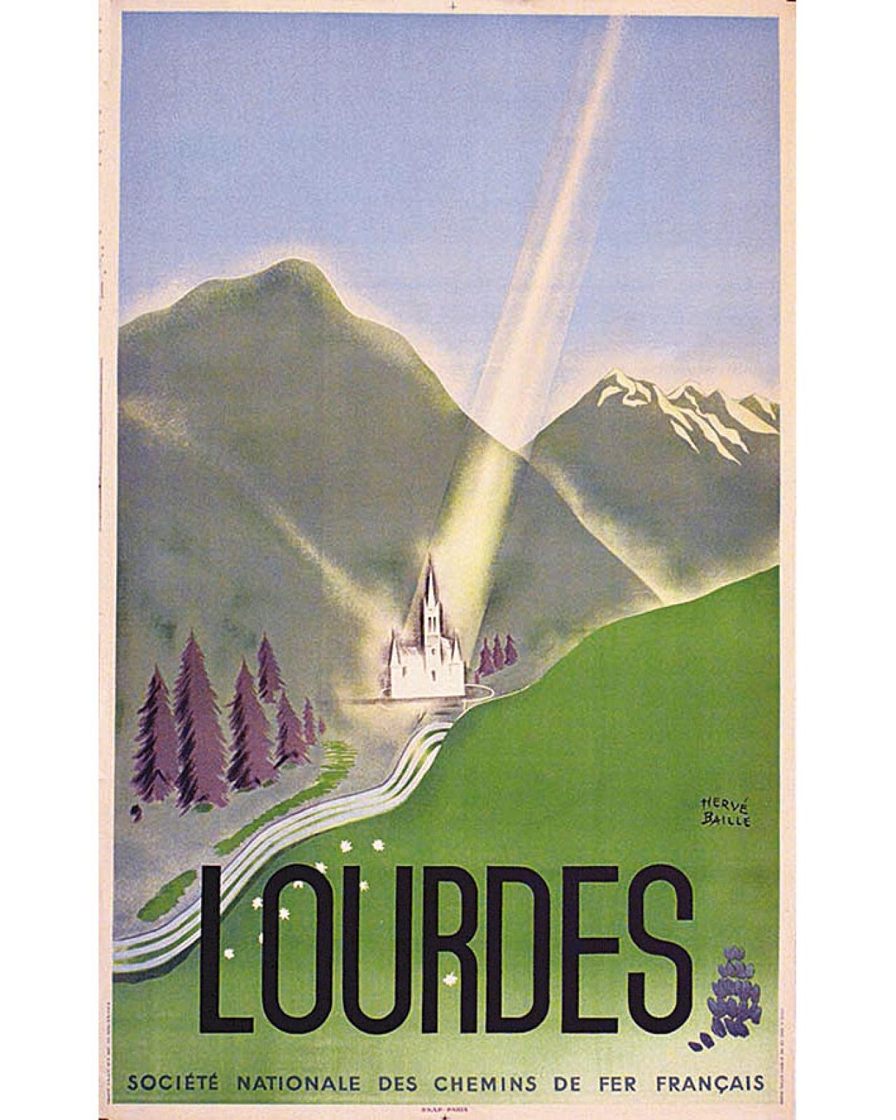 Affiche chemin de fer SNCF Lourdes 