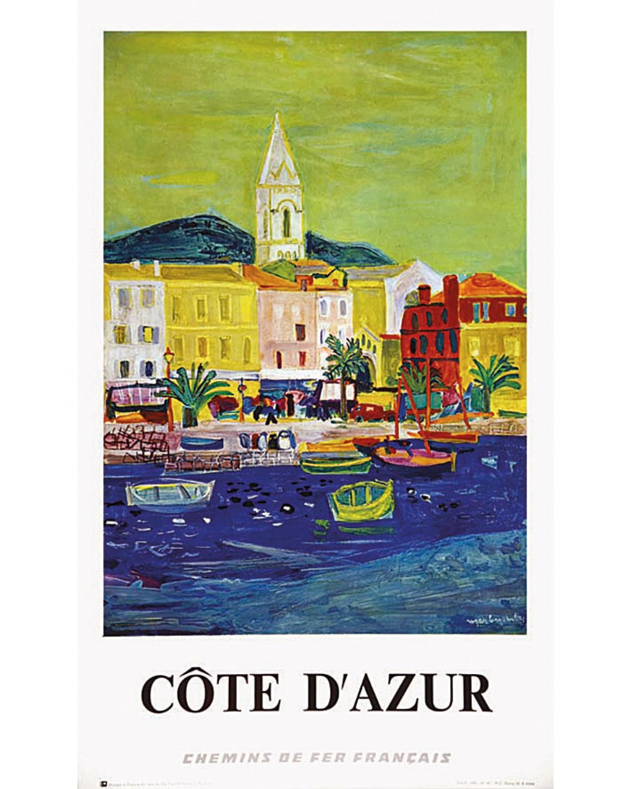 1947 Cote d'Azur French Riviera Vintage Travel Poster Canvas Print