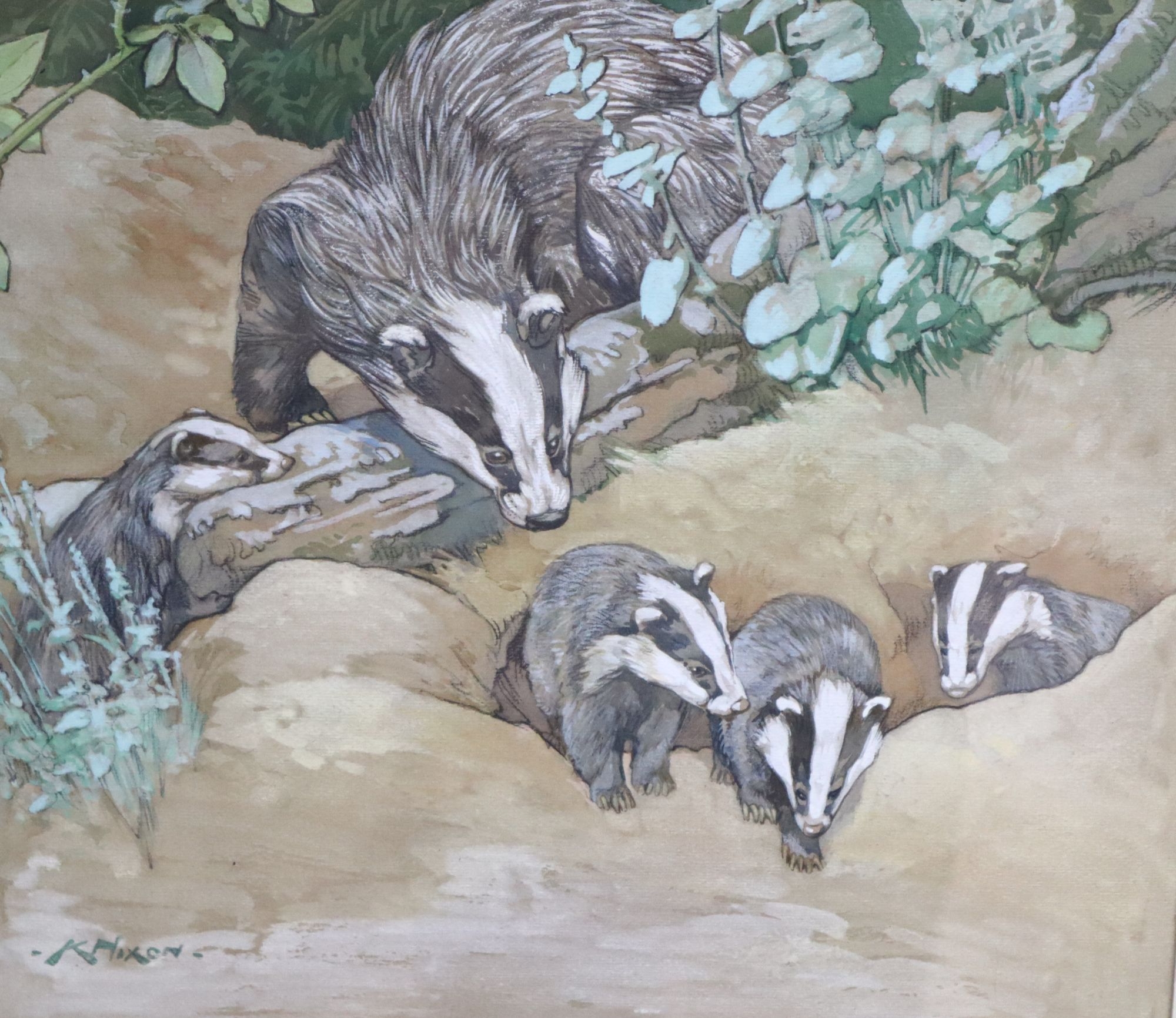 Kay Nixon | Badgers, painted for the book Animal Mothers and Babies |  MutualArt