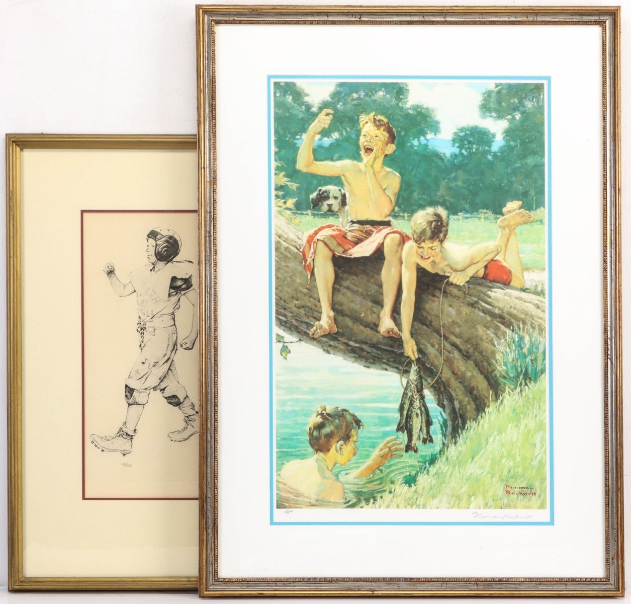 Norman Rockwell  Football Mascot and Three Boys Gone Fishing