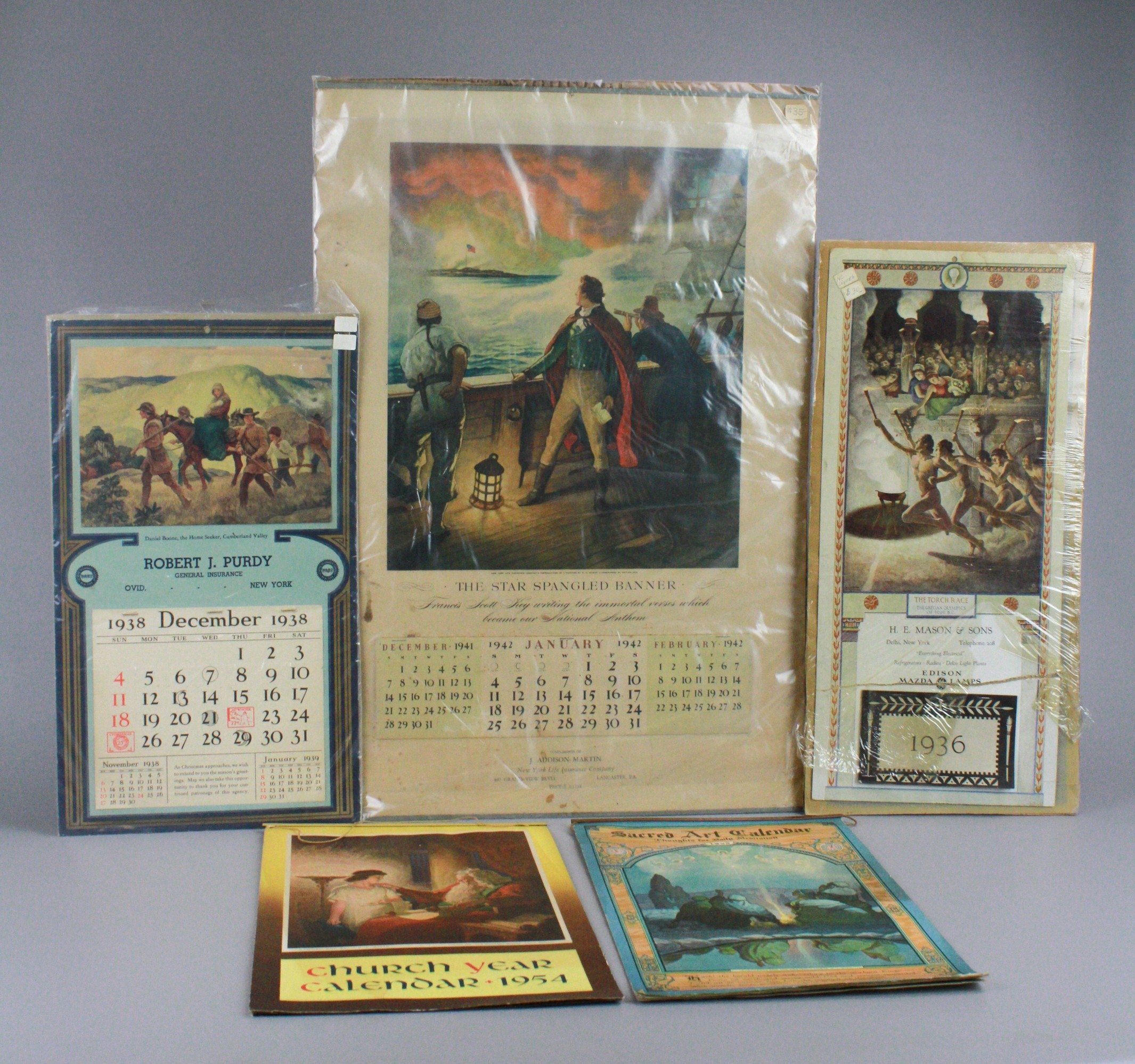 N.C. Wyeth | illustrated calendars, Sacred Art Calendar, Shepherds; Star Spangled Banner; The Torch Race; Daniel Boone; and Samuel and Eli | MutualArt
