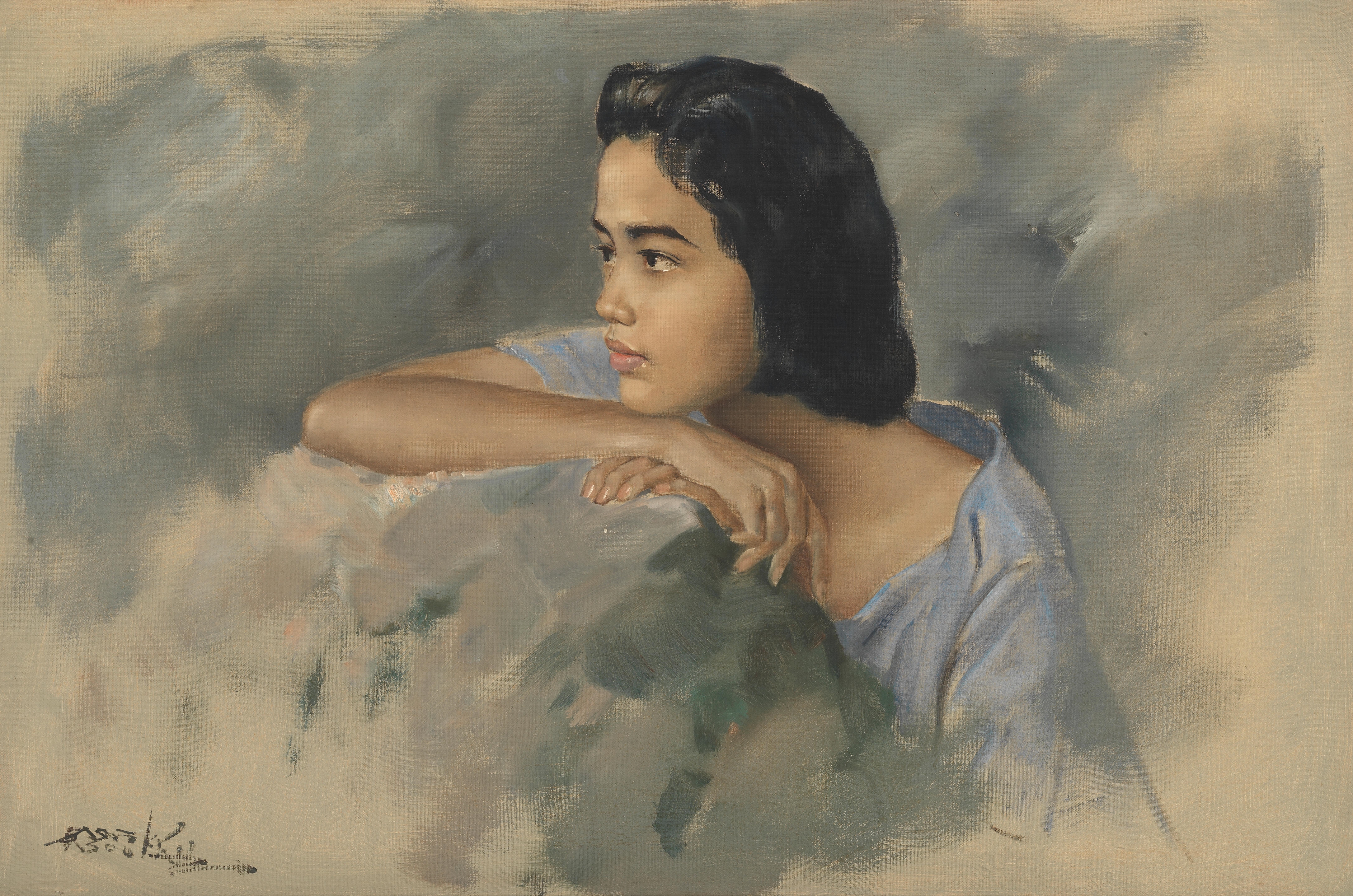 in woman Indonesian | Abdullah Basoeki アブドウラ）、スンダの娘（西部ジャワ） ABDULLAH（バスキ BASUKI red MutualArt | 絵画