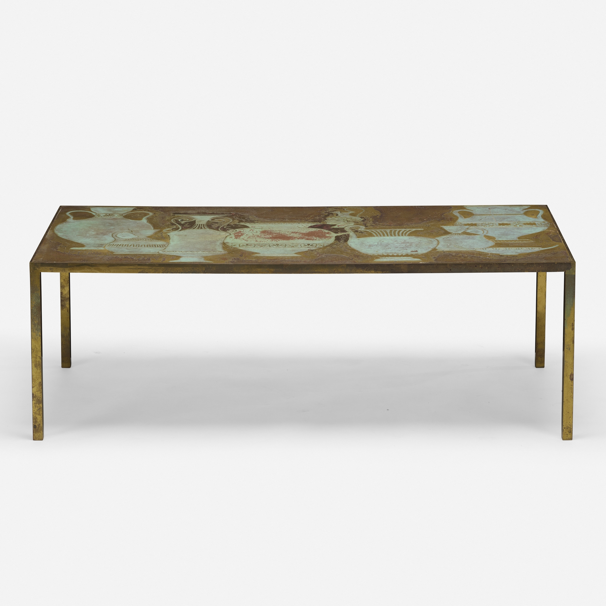 Signed Luigi etched brass coffee table