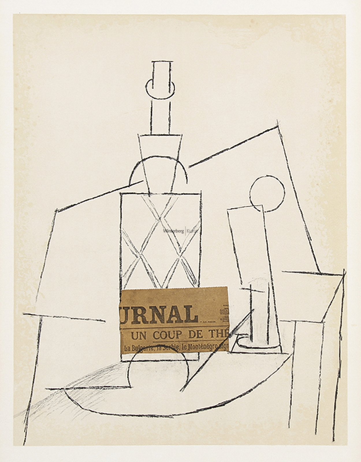 Pablo Picasso, Bouteille de Rhum, Verre et Journal (1966)