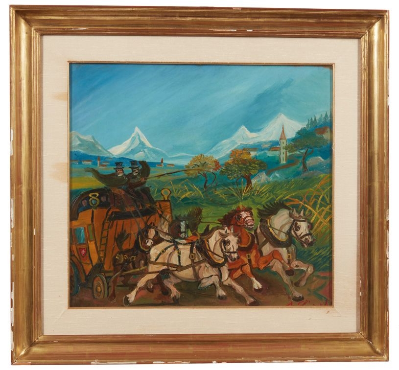 Antonio Ligabue | Una diligenza con cinque cavalli (1975) | MutualArt