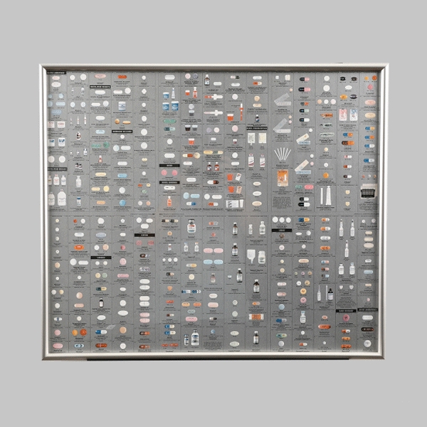 ダミアンハースト　pharmacy額装ポスター　シルバー Damian Hirst Silver Pharmacy Wallpaper Panel Print | eBay