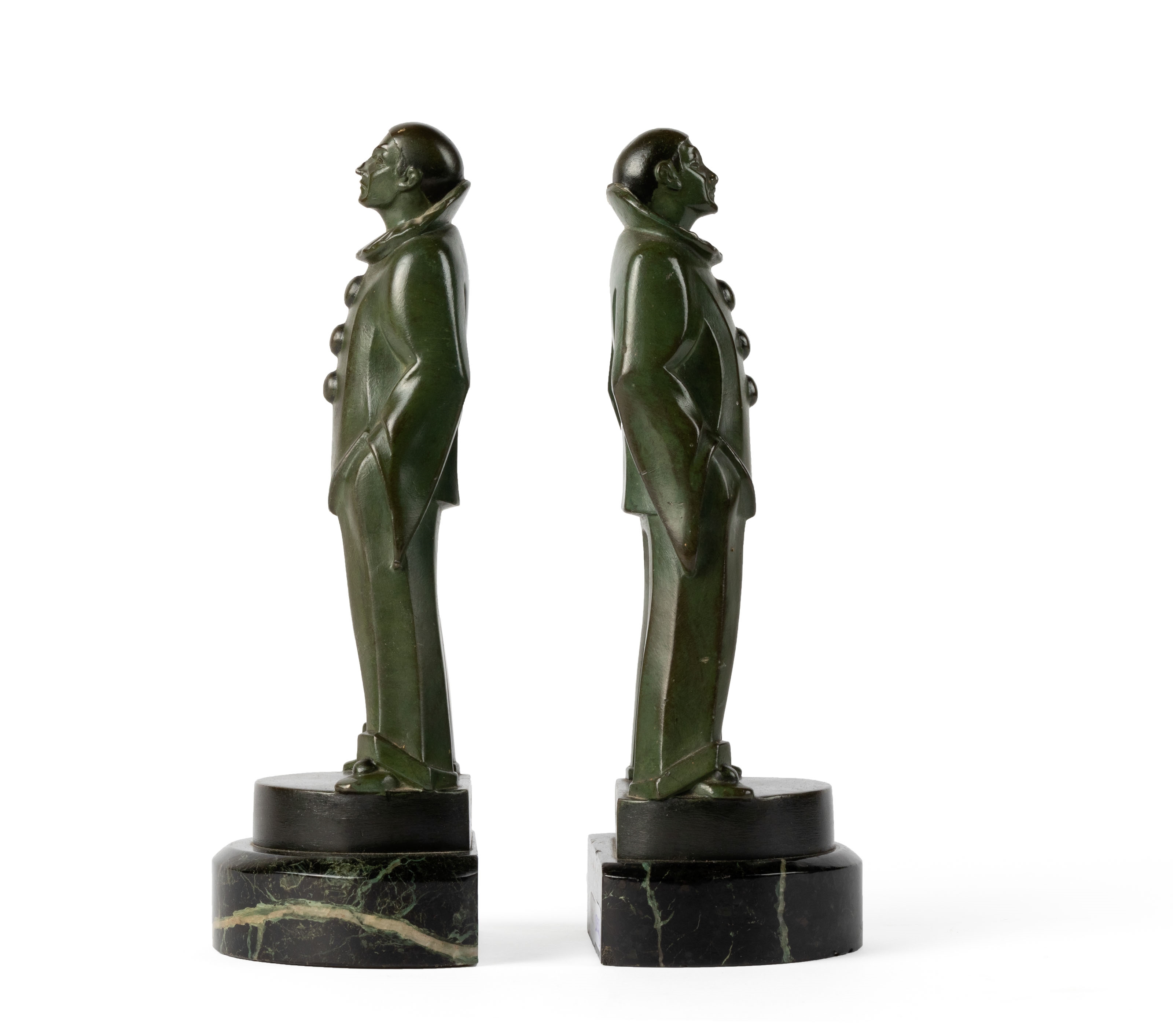 Max Le Verrier | Two Art Deco period green patinated metal