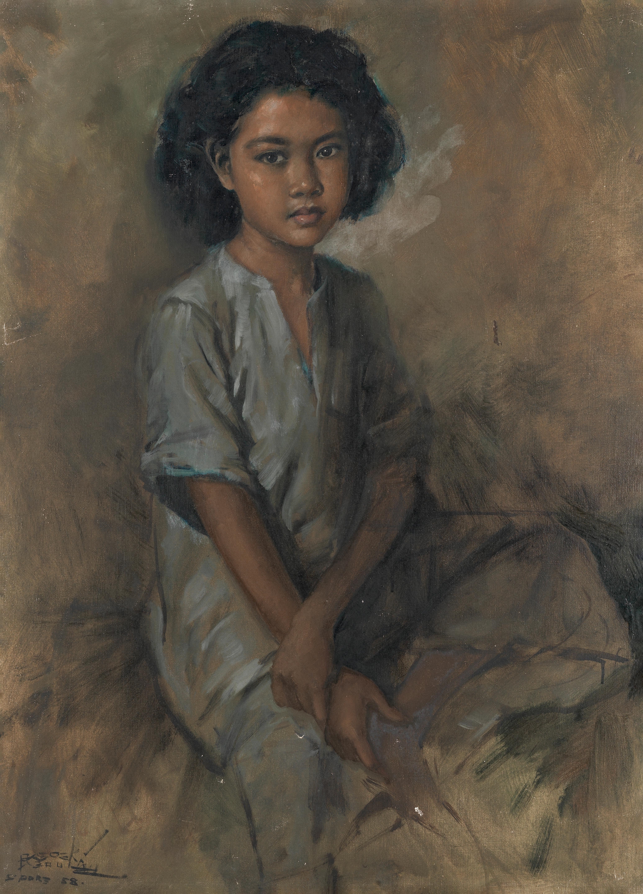 Basoeki Abdullah | Portrait of a young girl seated (1958) | MutualArt
