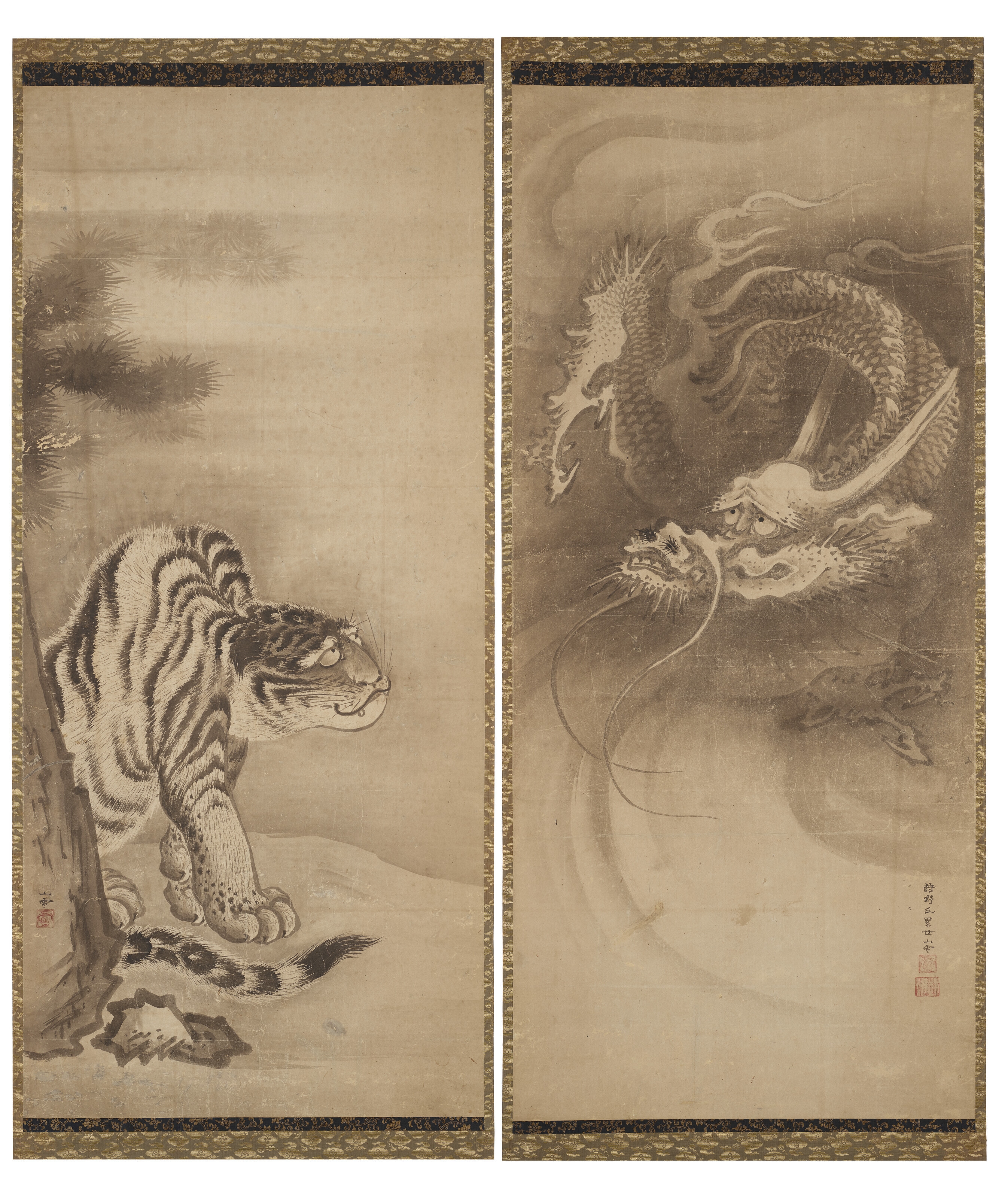 japanese art tiger dragon